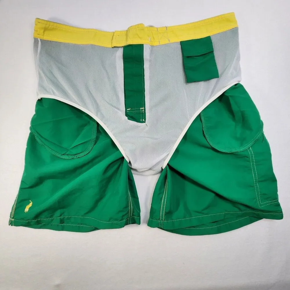 Polo Ralph‎ Lauren Swim Shorts Men's 2XL Green Board Trunks Pockets Mesh Lined